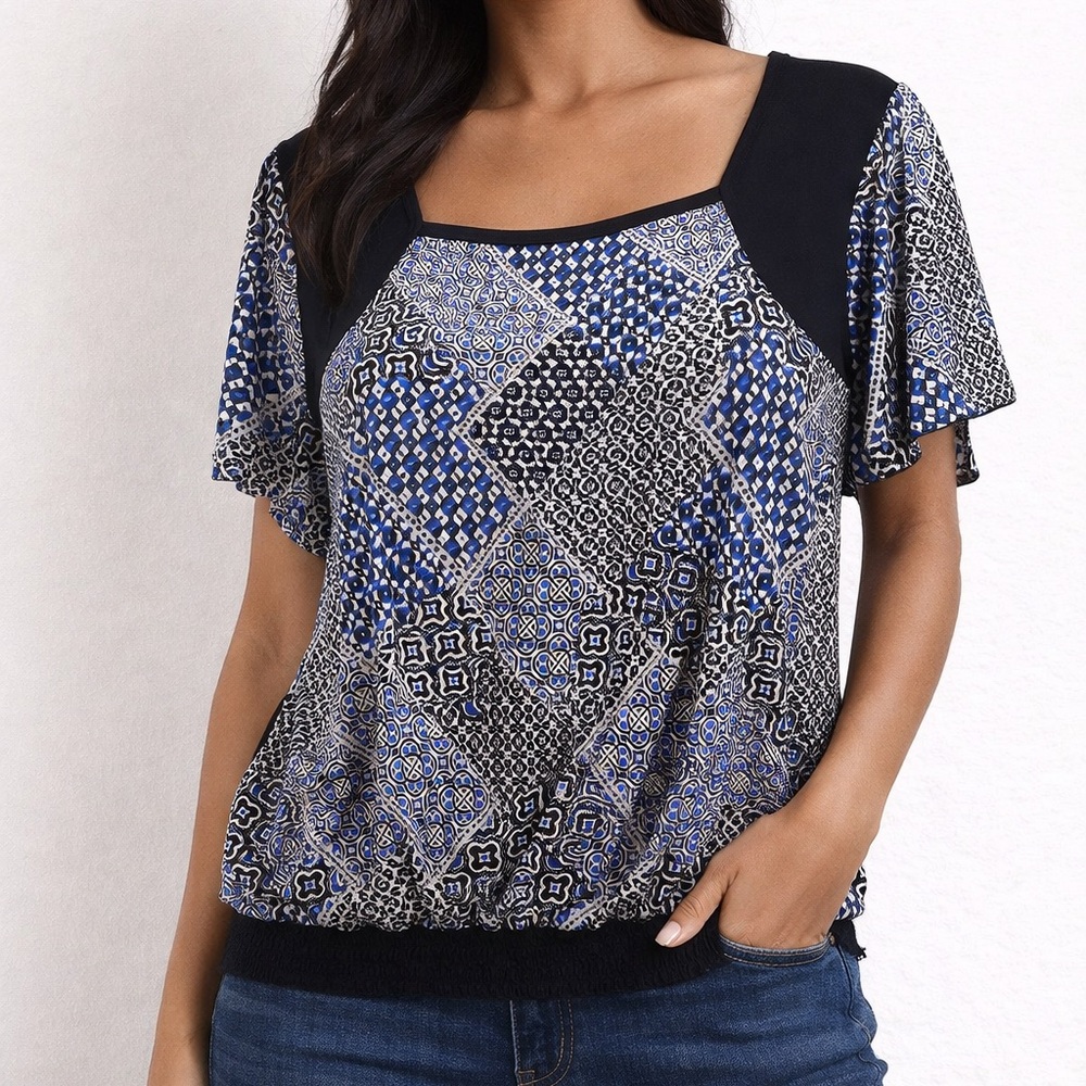 Sixteen Stretch Short Sleeve Elastic Waist Shirt